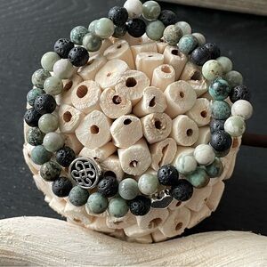 Natural Stone 6mm Bracelet Set African Turquoise Jasper, Tree Agate & Lava Stone